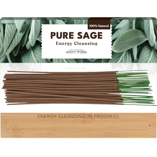 Sage Incense Sticks 100% Natural with Holder - Charcoal-Free for a Clean Non Toxic Burn - Energy Cleansing Smudging Negative Energy Purification Natural Aromatherapy Home Fragrance 30 Incenses