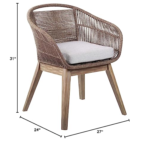 Armen Living Tutti Frutti Modern Indoor Outdoor Patio Dining Chair in Light Eucalyptus Wood with Truffle Rope and Gray Cushion - Image 3