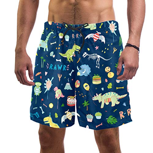 Short de bain homme bleu motif dinosaure avec doublure maille S