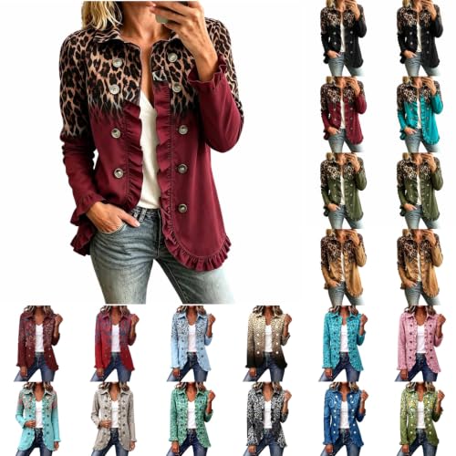 Ruffle Trim Jacket for Women Leopard Print Open Front Vintage Cardigan - image 1