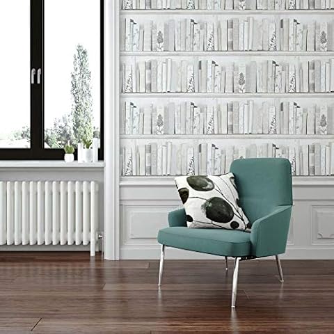 Fresco White/Grey Botany Antique Library Shelves Paste the Paper Wallpaper Cover