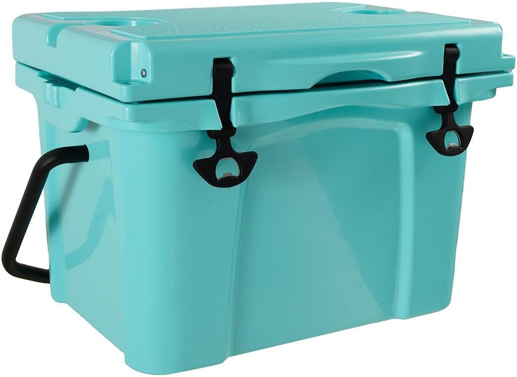 25QT ice Coller with Bottle Opener, Cup Holder, Forming Ruler and Portable Handle Outdoor Insulated Cooler Long-Term Insulation, for Camping, Fishing and Everyday Use