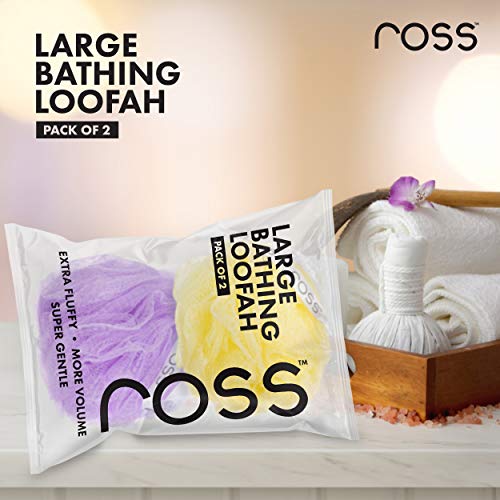ross Large Bath Loofah Sponge Scrubber Exfoliator for High Lather Cleansing (Purple and Yellow)