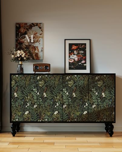 Dark Green Fern Botanical Shelf Liner Contact Paper Self Adhesive Vinyl Botanical Drawer Liner Wall Paper for Kitchen Cabinets Dresser Dollhouse Walls Arts Crafts Decal 17.5X117 Inches - Thumbnail 2