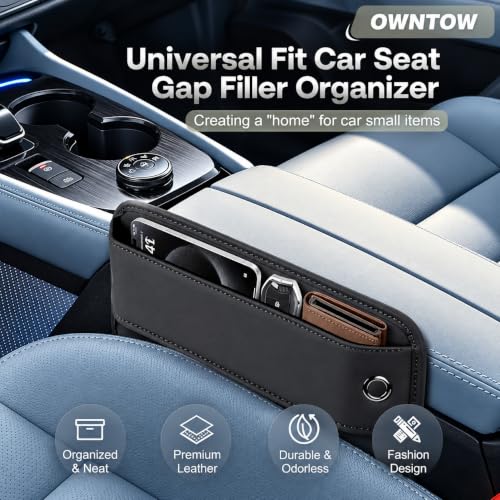 Image of Car Seat Gap Filler Organizer for Car, SUV & Truck | Premium Leather Seat Gap Storage Box | Prevents Phone, Keys & Coins from Falling | Universal Fit 0.2-1.2 Inch Gap | Black, 1 Pack