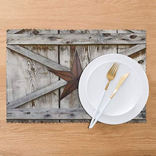 Western Texas Star On Rustic Old Barn Wood Placemats Set Of 6, Heat-Resistant Washable Table Place Mats For Kitchen Dining Home, 12 X 18 Inch #TOP3