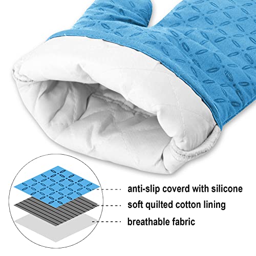 Image of KEGOUU Oven Mitts and Pot Holders 6pcs Set, Kitchen Oven Glove High Heat Resistant 500 Degree Extra Long Oven Mitts and Potholder with Non-Slip Silicone Surface for Cooking (Sky Blue)