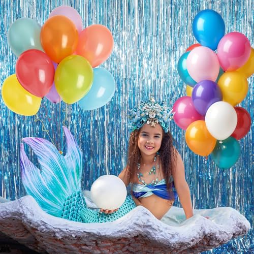 Image of GOER 3.2 ft x 9.8 ft Metallic Tinsel Foil Fringe Curtains Party Photo Backdrop Party Streamers for Birthday,Graduation,New Year Eve Decorations Wedding Decor (4 Packs,Blue)