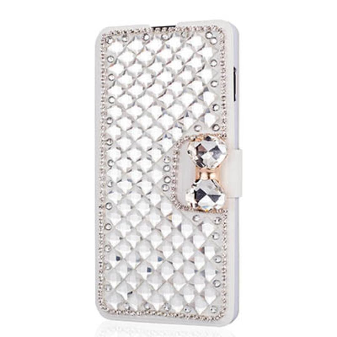 Coque iPhone 13 Pro cuir blanc support antichoc étui paillettes chic - 8