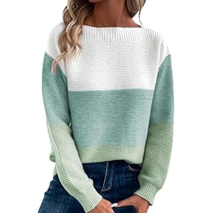 RANPHEE Womens Long Sleeve Crew Neck Color Block Fall Fashion Knitted Pullover Sweaters Jumper Tops