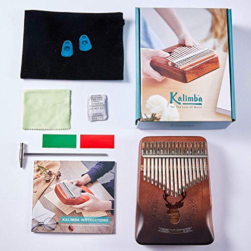 Image of Kalimba 17 Keys Thumb Piano Figer Piano Mbira Keyboard Music Instrument with Bag, Tune Hammer, Learning Instruction and Stickers, Gift for Kids Adults Beginners Professional