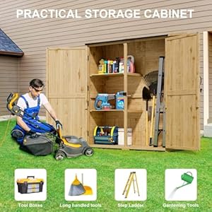 Gizoon Outdoor Storage Cabinet with Waterproof Roof, Double Lockable Doors Garden Shed with 2 Removable Shelves, Wooden Storage Shed with Large Storage Space for Patio, Garden, Backyard, Lawn Gizoon Outdoor Storage Cabinet with Waterproof Roof Double Lockable Doors Garden Shed with 2 Removable Shelves Wooden Storage Shed with Large Storage Space for Patio Garden Backyard Lawn
