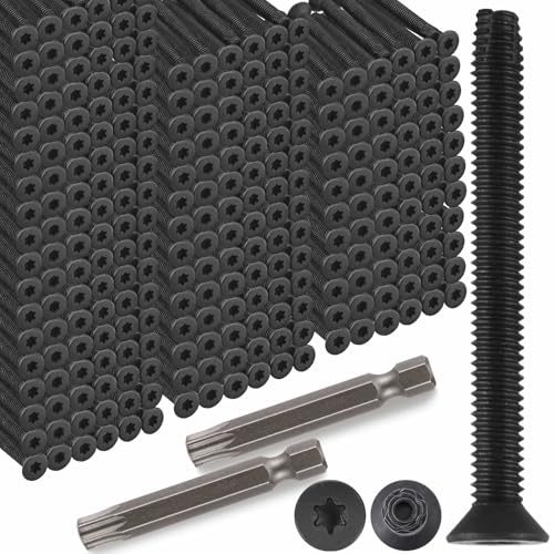 Blulu 400 Pack Trailer Deck Screws, 5/16-18 x 3 in, 2 T40 Bits, Black