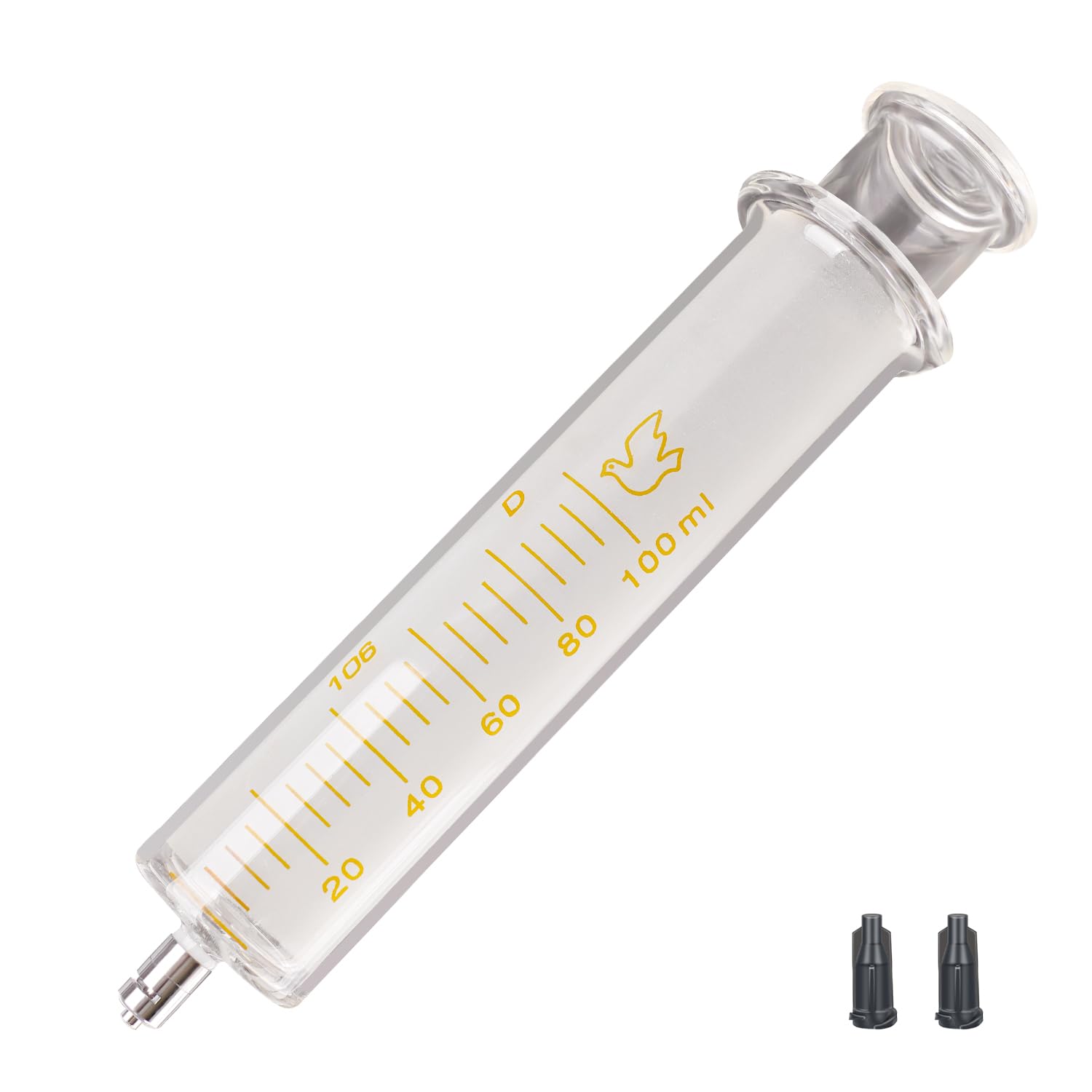 100ml/cc Glass Syringe With Metal Head and Caps for Liquid,Small Syringe for Oil or Glue Applicator,No Needle,1Pack,Borosilicate Glass
