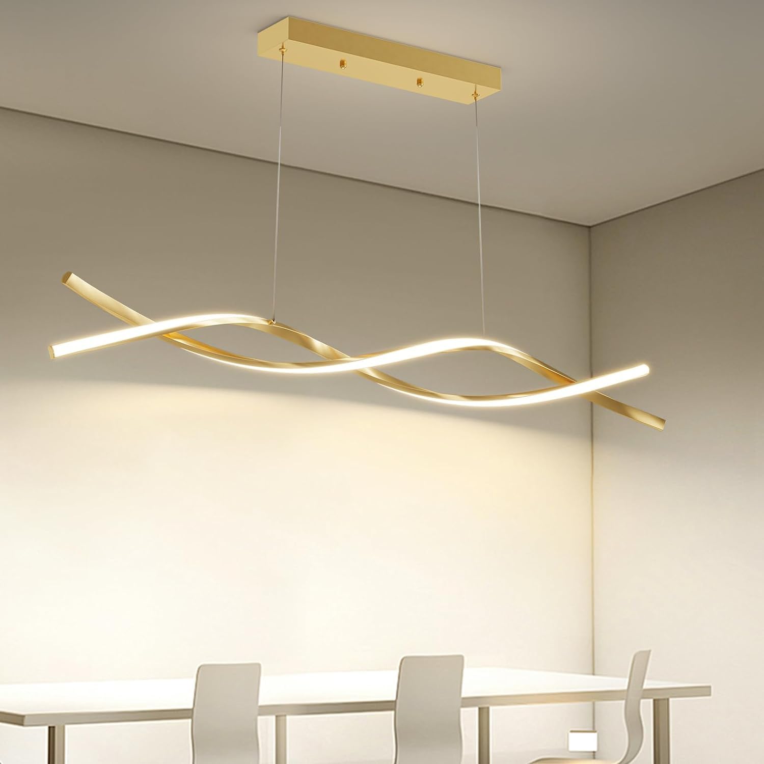 Mikeru Plafonnier LED pour salle à manger, 36W 100cm, Luminaires modernes pour îlot de cuisine, Suspension linéaire à intensité variable avec télécommande, Hauteur réglable de 150cm, Réglage de la