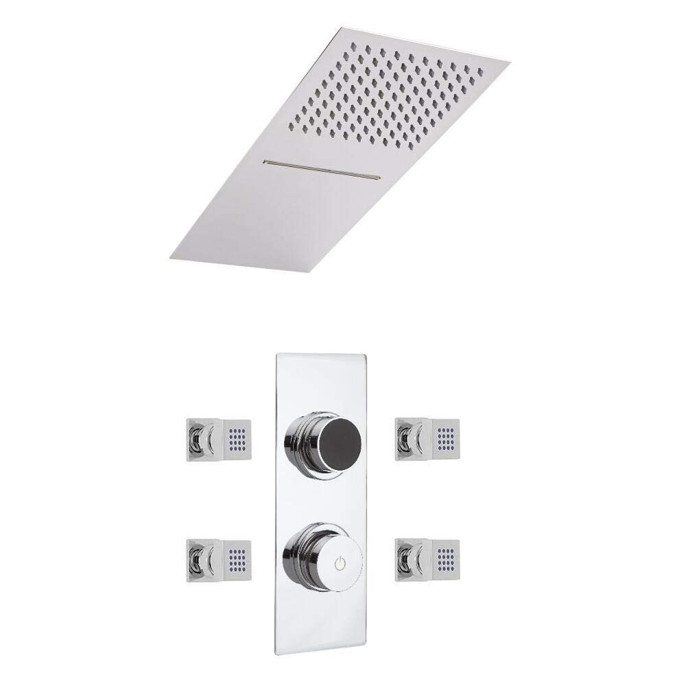 Milano Vis Digital Thermostatic Mixer Valve 200Mm X 500Mm Waterblade Shower Head Body Jets - Chrome