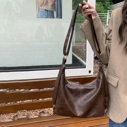 Slouchy Hobo Bags for Women,Brown Leather Shoulder Bag Everyday Purse Daily Commuting Bag Fall Handbags 20254