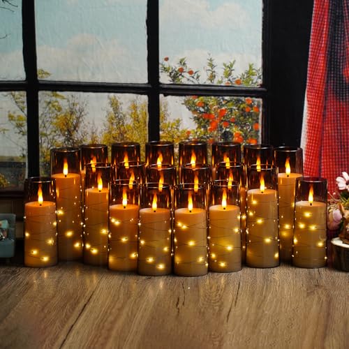 Image of Nimiko Flickering Flameless LED Candles,Battery Operated Candles 24 Pcs with Embedded Star String,Acrylic LED Pillar Candles with Remote,Suitable for Home Decoration to Create an Atmosphere (Grey)