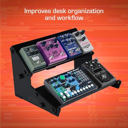 Image of XTS Mini Duo-Flex Desktop Stand, 2 Tiers with Trays for FX Pedals / Synths / Audio Interfaces / MIDI Controllers, Holds 2-4 Pedals or Machines on Each Tier, 15.5 inch Width, Fits Elektron Digitakt / Digitone / Octatrack & More
