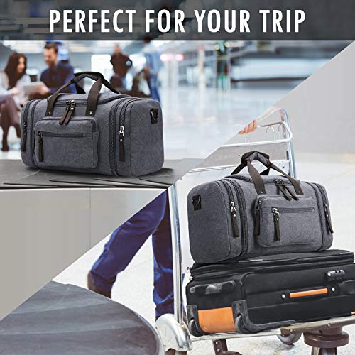 Toupons Canvas Duffel Bag Small Carry-on Bag Overnight Bag Weekender Bag for Men (Grey)