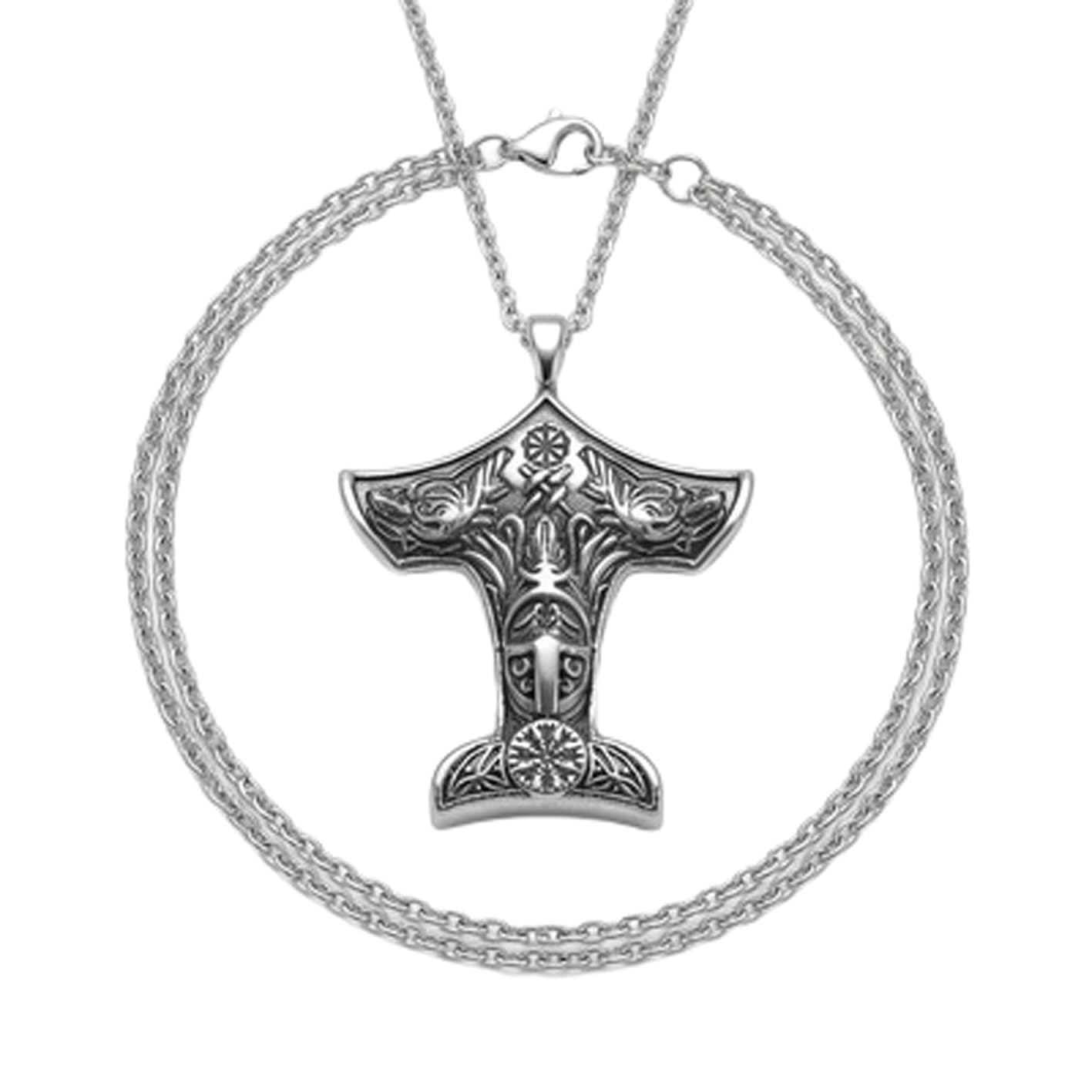 Stainless Steel Thor Hammer Pendant Necklace Nordic Mjolnir Rune Engraved Amulet with 18 Inch Cable Chain Viking Inspired Statement Jewelry 42x42mm.|LW_CSN_0026-image-4
