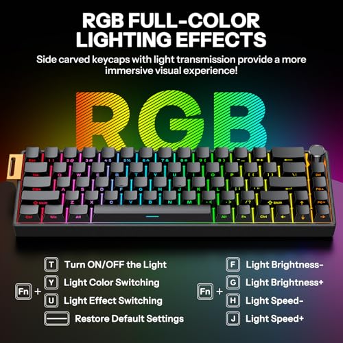 TECURS Aluminum Chassis Wired Magnetic Switch Mechanical Gaming Keyboard, 65% Compact Hall Effect Keyboard with RGB Lighting, Side-Printed Keycaps, Hot Swappable, Volume Knob, Customizable, US Layout - Image 3