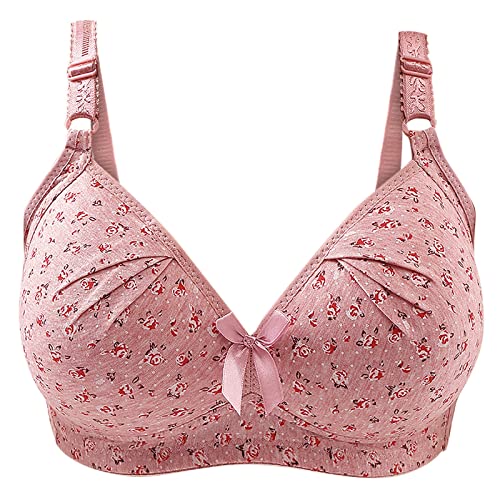 Bras for Teen Girls Deep V Neck Strappy Push Up Bra Floral Print Underwear No Wire Padded Bra Comfy Underwear Pink