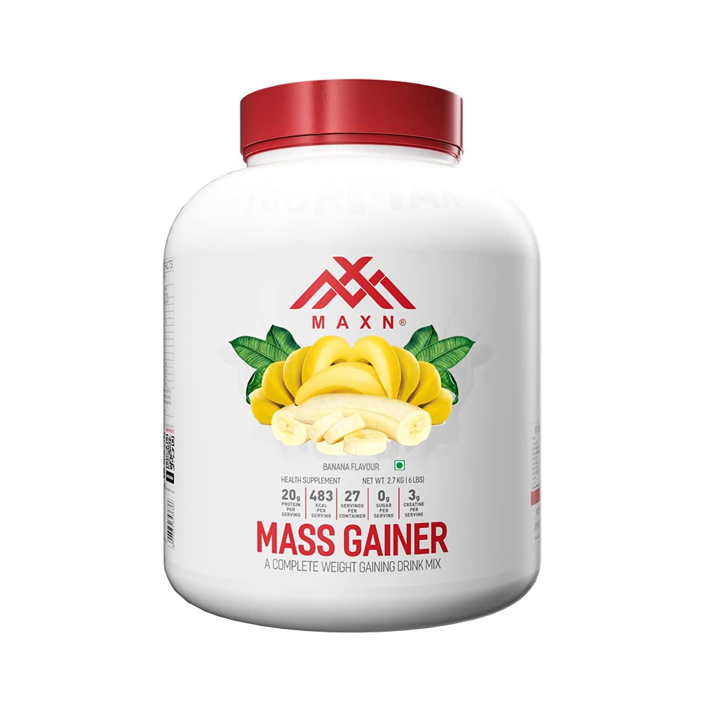 MAXN Mass Gainer - Flavoured, Weight Gaining Powder for Muscle Growth (Banana, 2.7 kg)