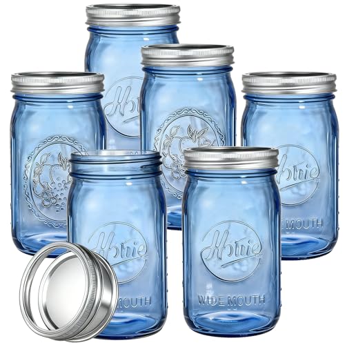 Tebery 6 Pack Vintage Blue Home Mason Jars with...