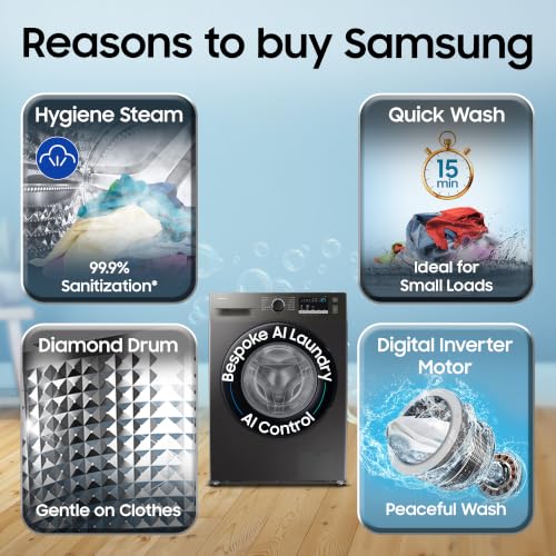 Image of Samsung 7 kg, 5 Star, Hygiene Steam, Quick Wash, Digital Inverter Motor, Fully-Automatic Front Load Washing Machine (WW70FG4S02AXTL, Inox)
