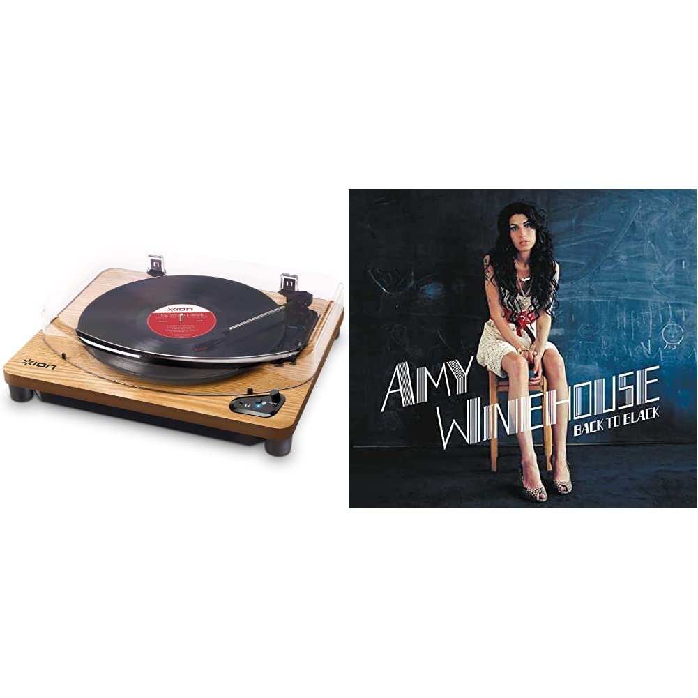 ION Audio Air LP - Vinyl Record Player/Bluetooth Turntable with USB Output for Conversion and Three Playback Speeds - Natural Wood Finish & Back To Black [VINYL]