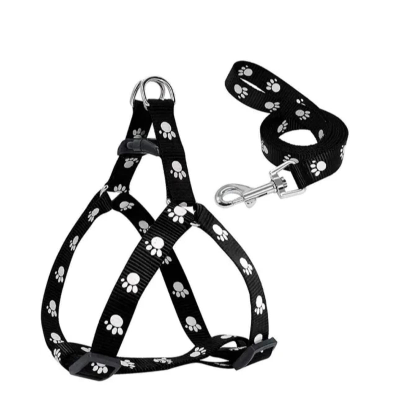 DRK Shopmart Durable 15MM Nylon Paw Print Puppy Harness and Leash with Stainless Steel Hook Set Ideal for Training/Walking Outdoor Dogs and Puppies (Black) (B0C23NL3Z1) Amazon Price History, Amazon Price Tracker