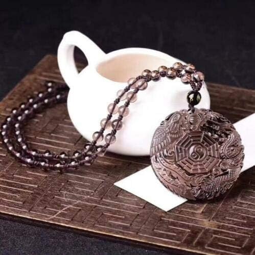 Natural obsidian dragon phenix YingYang Amulet pendant bead necklace with bead for women or men - Image 3