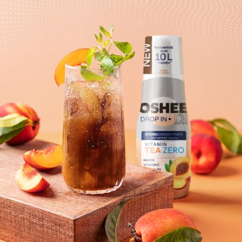 OSHEE DROP IN ZERO, Hydrokoncentrat 500 ml, Herbata Brzoskwiniowa, Koncentrat Napoju z Witaminami, 0 kcal, 0g Węglowodanów, Bez Cukru, Do 10 L Napoju