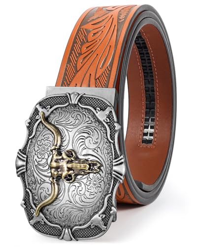 Image of BELTROAD Mens Ratchet Western Belt Leather Cowboy Belts for Men with Automatic Western Buckle Belt for Jeans Christmas Gifts