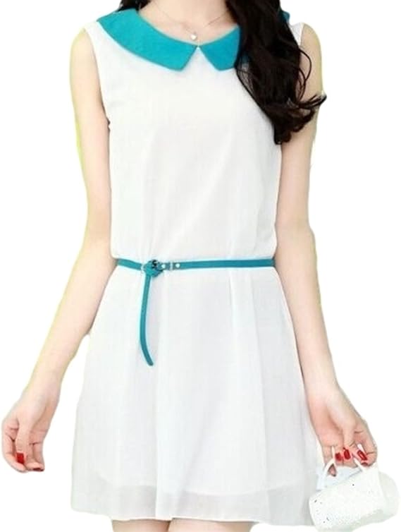 Amazon Co Jp Eriira 70年代風 レトロ 襟付き ノースリーブ ワンピース ベルト付き 2 ホワイト L サイズ ワンピースフレアスカート ワンピースミニスカート ワンピースレディース ワンピースチュニック ワンピースレディス ブラックフォーマル ワンピースかわい