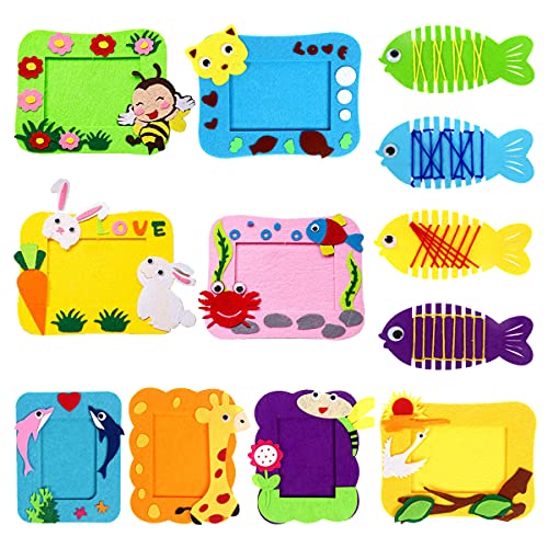 Counius 8 Stück DIY Bilderrahmen Kinder Bilderrahmen Set Handgemacht Cartoon Dekoration Fotorahmenmaterial Mit 4 Fisch einfädeln,Bastelbilderrahmen für kinder Cover