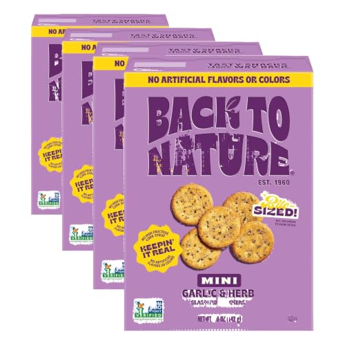 Image of NEW Back to Nature Garlic & Herb Mini Seasoned Crackers, Non-GMO, Plant-Based Snack Cracker, Snack Happy, 5 oz Box (Pack of 4)