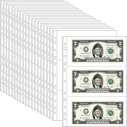 20 Sheets Currency Collection Sleeves, BetterJonny 11 Hole 120 Pockets Cash Collecting Album Refill Page,Double Side 3 Pockets Stamp Page Holders for Collecting Invitations Receipt Money and Coupons