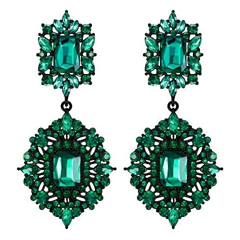Flyonce Women's Crystal Wedding Art Deco Vintage Style Gatsby Chandelier Dangle Earrings Green Cover