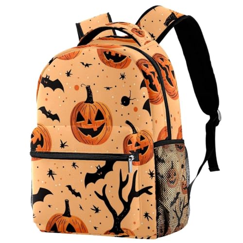 Sac à dos d'école citrouille et chauve-souris multicolore