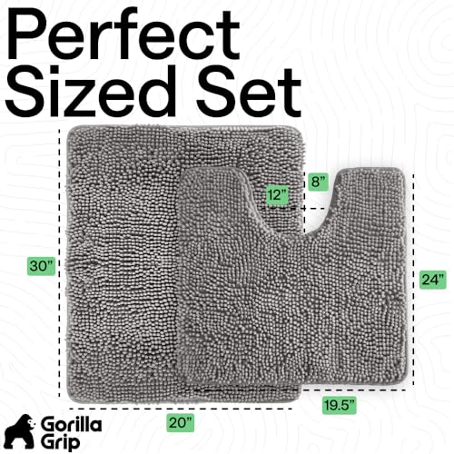 Image of GORILLA GRIP Bathroom Rug Sets, Soft Chenille 2 Piece Area Rugs Set, Toilet Base Mat and 30x20 Carpet, Absorbent Microfiber Washable Mats Dry Quickly, Home Decor and Bath Room Accessories, Grey
