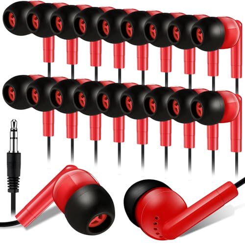 Image of Kanayu 100 Pack Wired Earbuds Bulk for Classroom, 3.5MM No Mic,Red