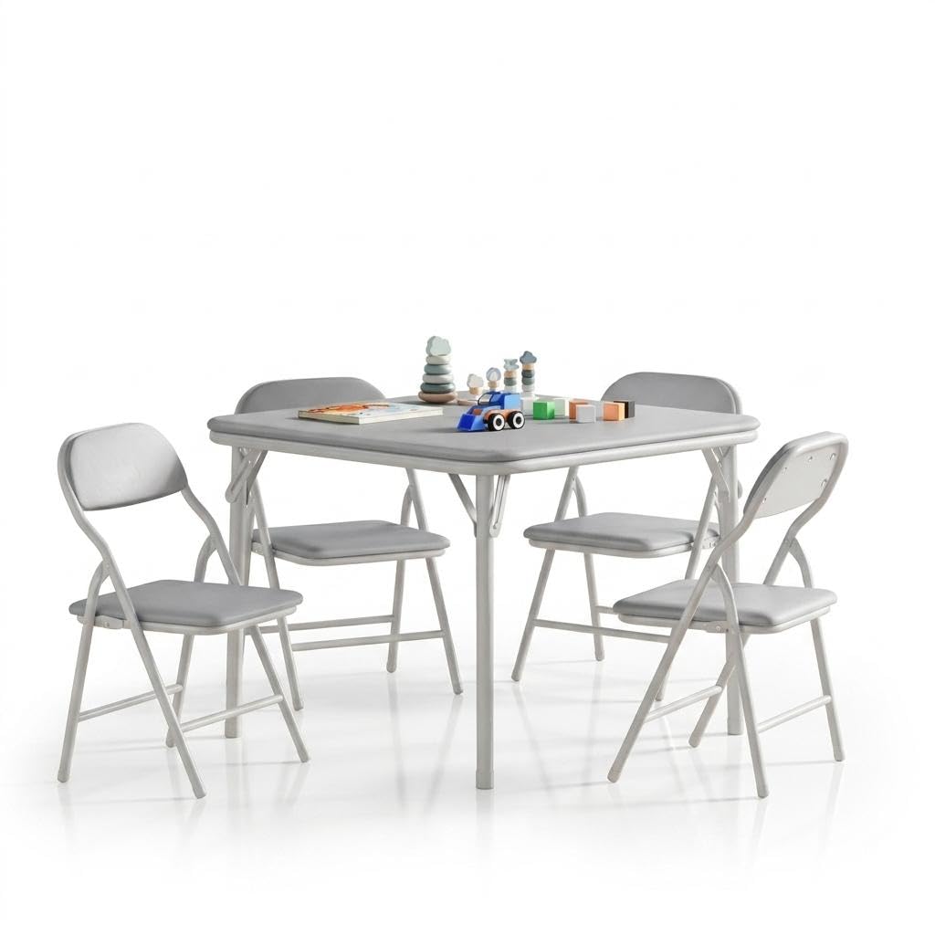 5-Piece Kids Table and Chair Sets with Backrest, PU Leather & Steel Frame