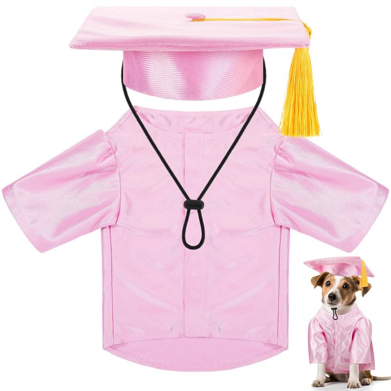 Dog Graduation Cap and Gown with Tassel – Pet Graduation Costume Adjustable Puppy Outfit Academic Hat Formal Gowns for Small Dogs Cats Ceremony Party Photo Shoot (Pink,L)