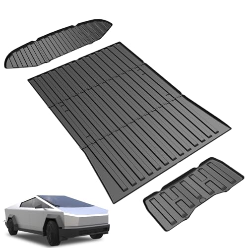 Lumway Truck Bed Mat for 2023-2026 Tesla Cybertruck All Weather TPE Front Rear Cargo Mat Set Heavy Duty Pickup Bed Liner for Tesla Cybertruck Accessories