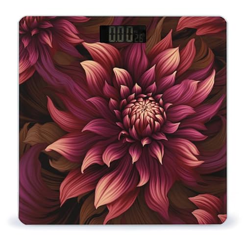 Báscula digital para baño color vino con flores artísticas miniatura 1