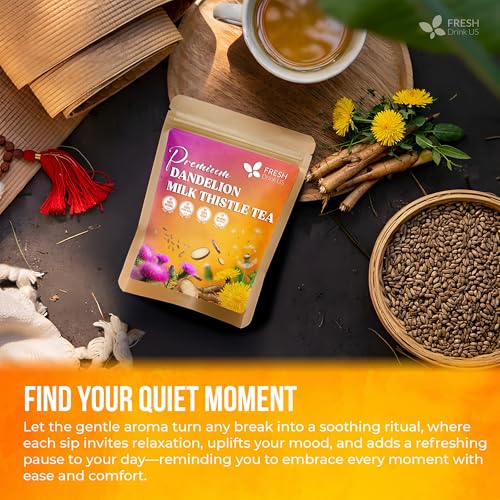 Image of FreshDrinkUS, Premium Dandelion Milk Thistle Herbal Tea | 75 Tea Bags | Herbal Blend with Dandelion Root & Milk Thistle Seed - Clean Plant-Based Daily Tea, Naturally Caffeine Free. Sugar Free. Vegan