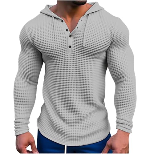 Mens Hoodies Casual Long Sleeve Drawstring Waffle...