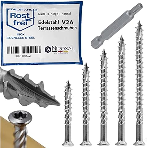 Terrace Screws 5 x 40 Stainless Steel A2 Panhead Screws Torx Screws 5 mm Thick 250 Pieces Wood Screws Torx 40 mm Long Stainless Steel Screws Wood Including 1x Torx Bit Cover